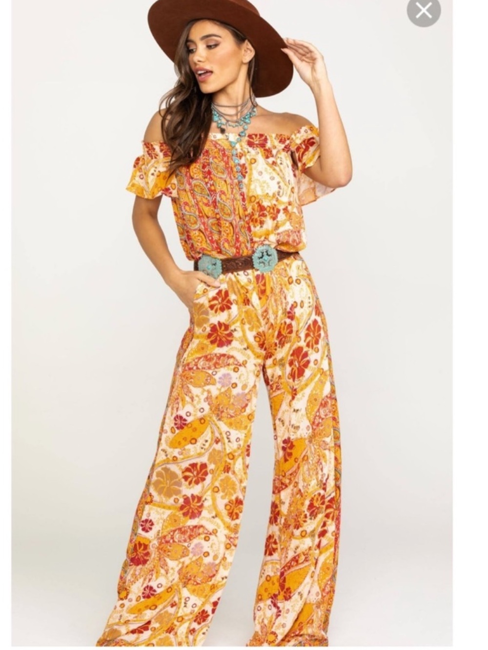 Free People Carmen Print Off The Shoulder Jumpsuit
